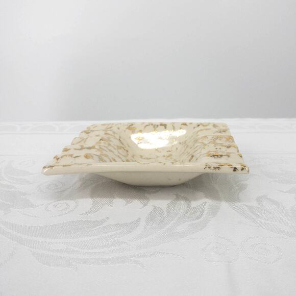 Vintage MCM Ashtray 22 KT Gold White Hand Painted 5" X 4" - Picture 5 of 12